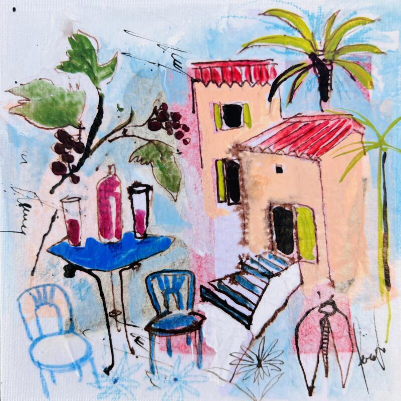 Painting La vigne by Colombo Cécile | Painting Naive art Landscapes Nature Life style Watercolor Acrylic Gluing Ink Pastel