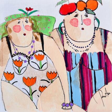 Painting Sidonie et Nadine by Colombo Cécile | Painting Naive art Acrylic, Gluing, Ink, Pastel, Watercolor Portrait