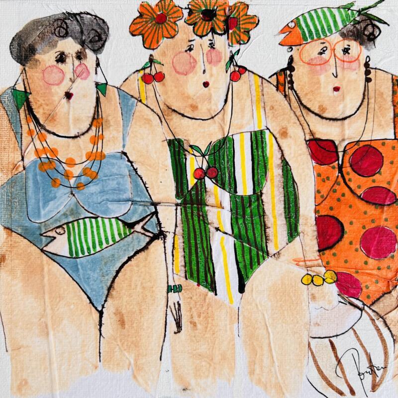 Painting Charlie Suzette Martha by Colombo Cécile | Painting Naive art Portrait Life style Watercolor Acrylic Gluing Ink Pastel