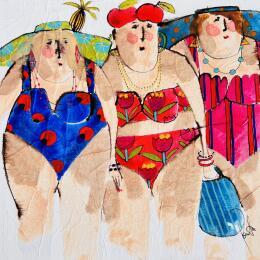 Painting Margaux, Véronique, Susanne by Colombo Cécile | Painting Naive art Acrylic, Gluing, Ink, Pastel, Watercolor Portrait