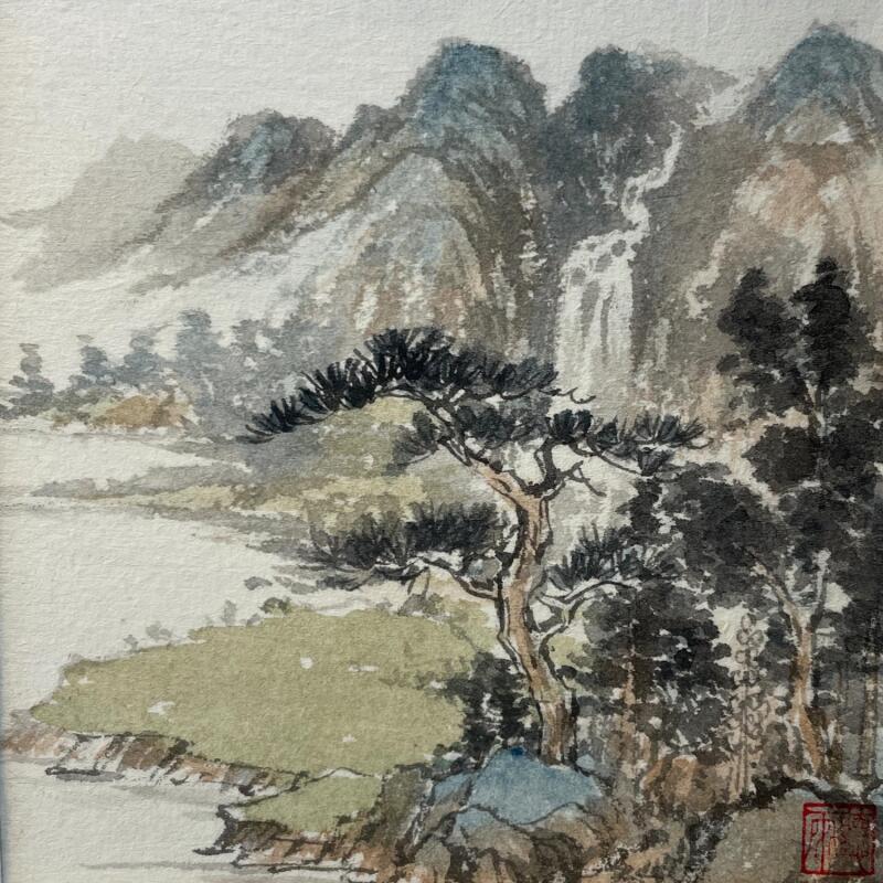 Painting Waterfall by Yu Huan Huan | Painting Figurative Landscapes Watercolor Ink