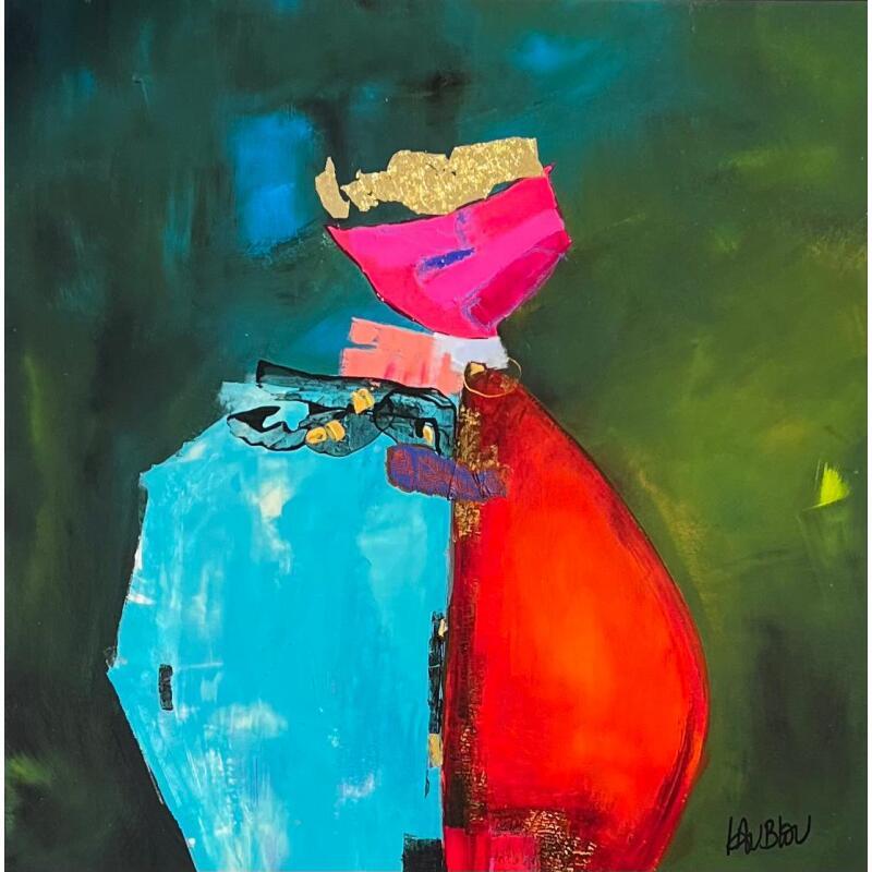 Peinture Amphore par Lau Blou | Tableau Abstrait Carton Acrylique Collage Pastel Feuille d'or