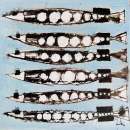 Peinture Anchois à déguster par Colombo Cécile | Tableau Art naïf Acrylique, Aquarelle, Collage, Encre, Pastel Animaux