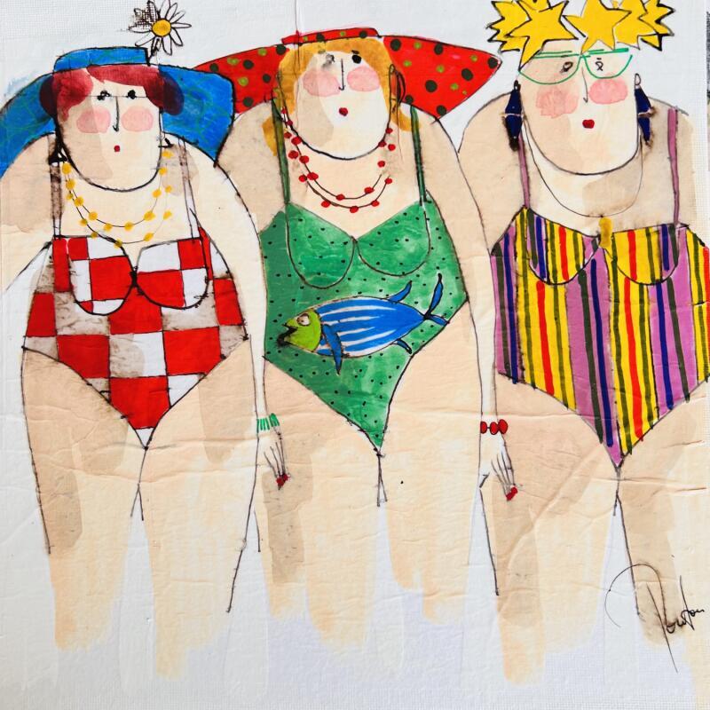 Peinture Margot Yvonne Suzie par Colombo Cécile | Tableau Art naïf Portraits Aquarelle Acrylique Collage Encre Pastel