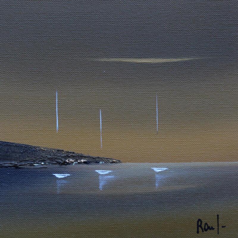 Peinture Evasion 85 par Roussel Marie-Ange et Fanny | Tableau Figuratif Marine Minimaliste Huile