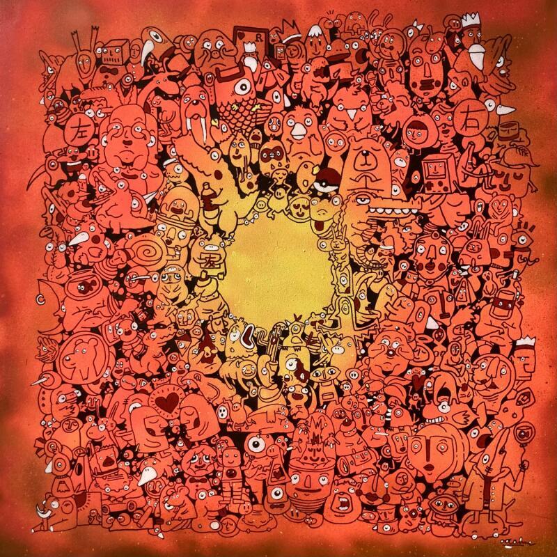 Gemälde Boule de Feu von Oocalme | Gemälde Art brut Tiere Graffiti Posca