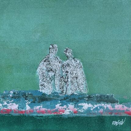 Peinture Coeurs émeraude par Escolier Odile | Tableau Figuratif Acrylique, Carton Minimaliste, Nature, Scènes de vie