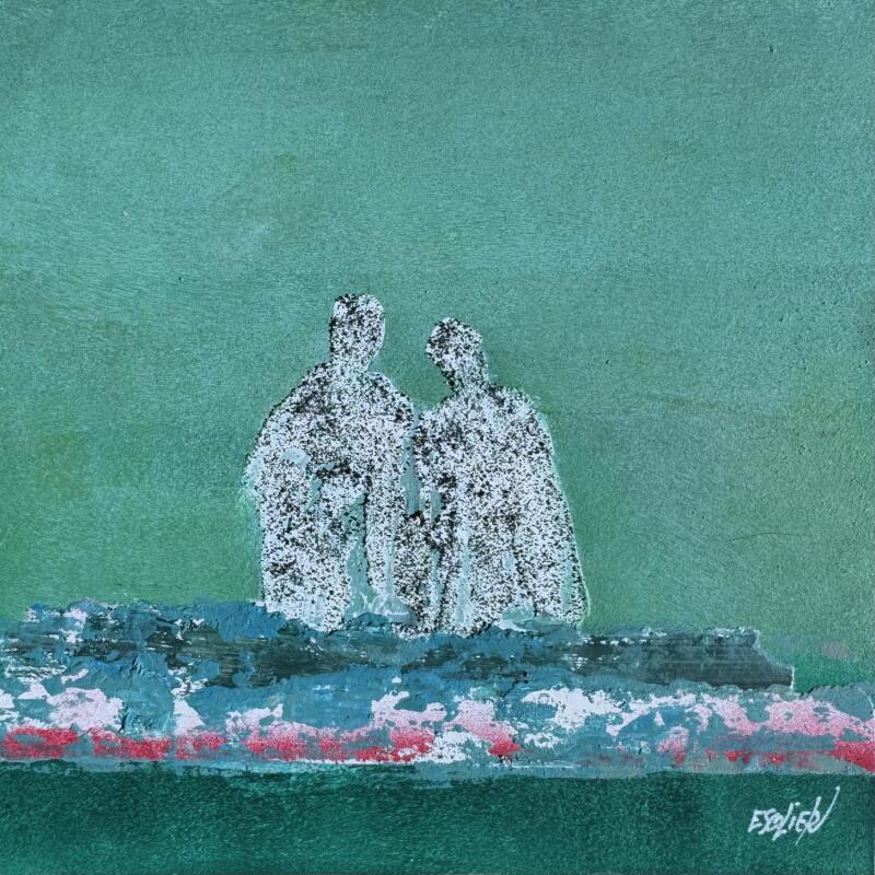 Peinture Coeurs émeraude par Escolier Odile | Tableau Figuratif Nature Scènes de vie Minimaliste Carton Acrylique