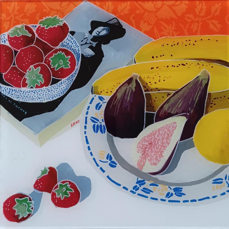Painting Oscar et Andy appréciaient les fruits frais by Auriol Philippe | Painting Figurative Still-life Plexiglass Acrylic Posca