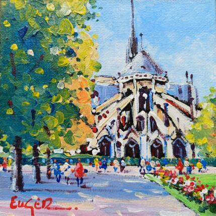 Painting LES JARDINS DE NOTRE DAME DE PARIS by Euger | Painting Figurative Acrylic Architecture, Life style, Urban