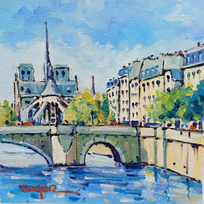 Gemälde LA SEINE A NOTRE DAME DE PARIS von Euger | Gemälde Figurativ Landschaften Urban Architektur Öl