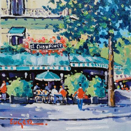 Peinture TERRASSE BOULEVARD SAINT MICHEL A PARIS par Euger | Tableau Figuratif Huile Scènes de vie, Société, Urbain
