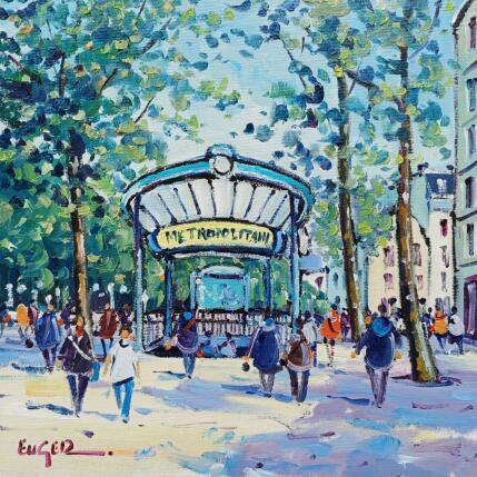 Peinture STATION DE METRO PLACE DES ABBESSES par Euger | Tableau Figuratif Huile Architecture, Scènes de vie, Urbain