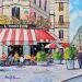 Painting TERRASSE ANIMEE RUE SAINT PLACIDE A PARIS by Euger | Painting Figurative Urban Life style Architecture Acrylic