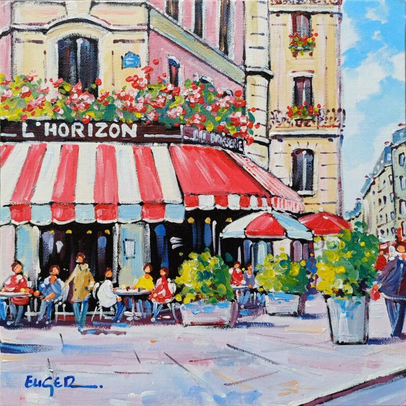 Painting TERRASSE ANIMEE RUE SAINT PLACIDE A PARIS by Euger | Painting Figurative Urban Life style Architecture Acrylic
