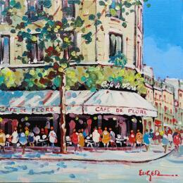Gemälde CAFE DE FLORE A PARIS von Euger | Gemälde Figurativ Acryl Alltagsszenen, Gesellschaft, Urban