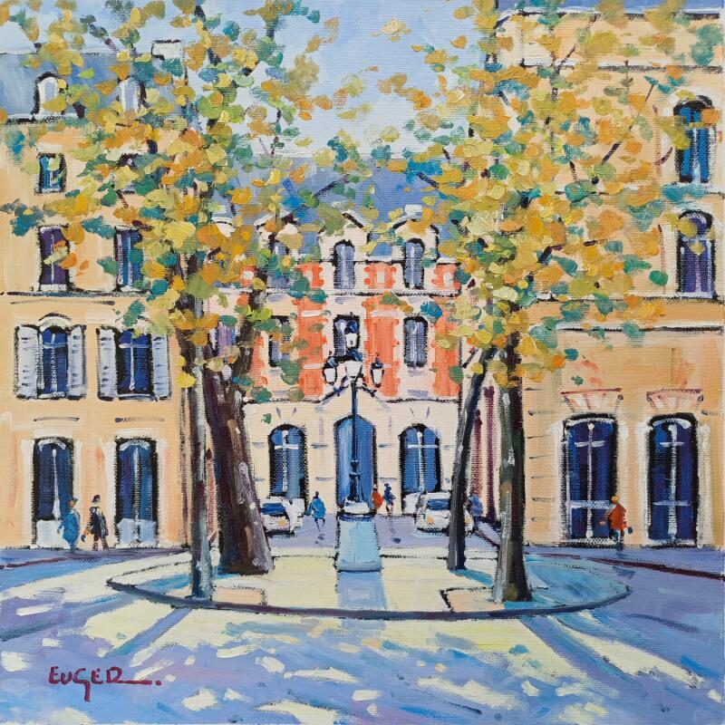 Peinture  PLACE DE FURSTEMBERG QUARTIER SAINT GERMAIN A PARIS par Euger | Tableau Figuratif Urbain Scènes de vie Architecture Huile