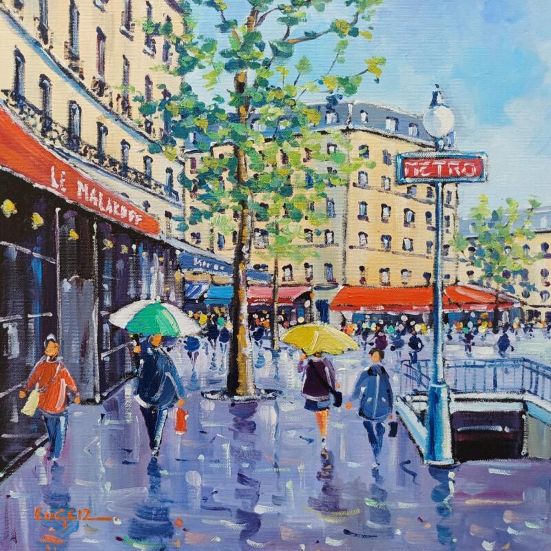 Gemälde PLUIE PLACE DU TROCADERO  von Euger | Gemälde Figurativ Urban Alltagsszenen Architektur Öl