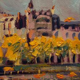 Gemälde Frondas amarillas von Fran Sosa | Gemälde Figurativ Öl Architektur, Landschaften, Urban