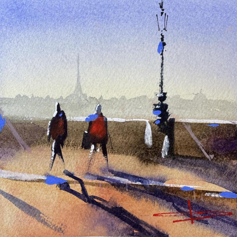 Gemälde Le long de la Seine, la Tour Eiffel von Bailly Kévin  | Gemälde Figurativ Urban Architektur Aquarell Tinte