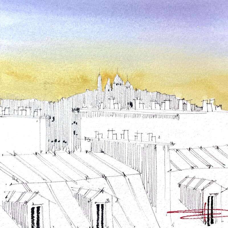 Painting Look at my skyline !  by Bailly Kévin  | Painting Figurative Urban Architecture Watercolor Ink