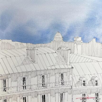 Peinture Vue des toits de Paris par Bailly Kévin  | Tableau Figuratif Aquarelle, Encre Architecture, Urbain