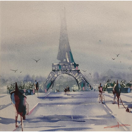 Painting Tour Eiffel sur le Trocadéro by Bailly Kévin  | Painting Figurative Ink, Watercolor Architecture, Urban
