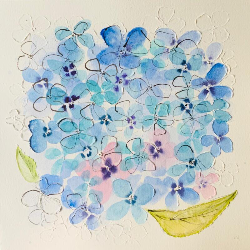 Peinture Endless summer hydrangeas  par Caitrin Alexandre | Tableau Figuratif Paysages Nature Minimaliste Aquarelle Encre