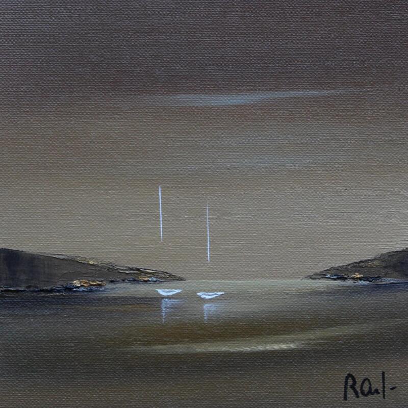 Peinture Evasion 84 par Roussel Marie-Ange et Fanny | Tableau Figuratif Marine Minimaliste Huile