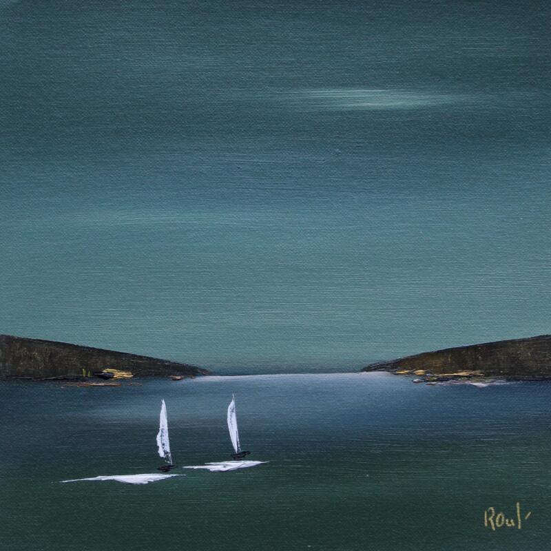 Peinture Evasion marine 84 par Roussel Marie-Ange et Fanny | Tableau Figuratif Marine Minimaliste Huile