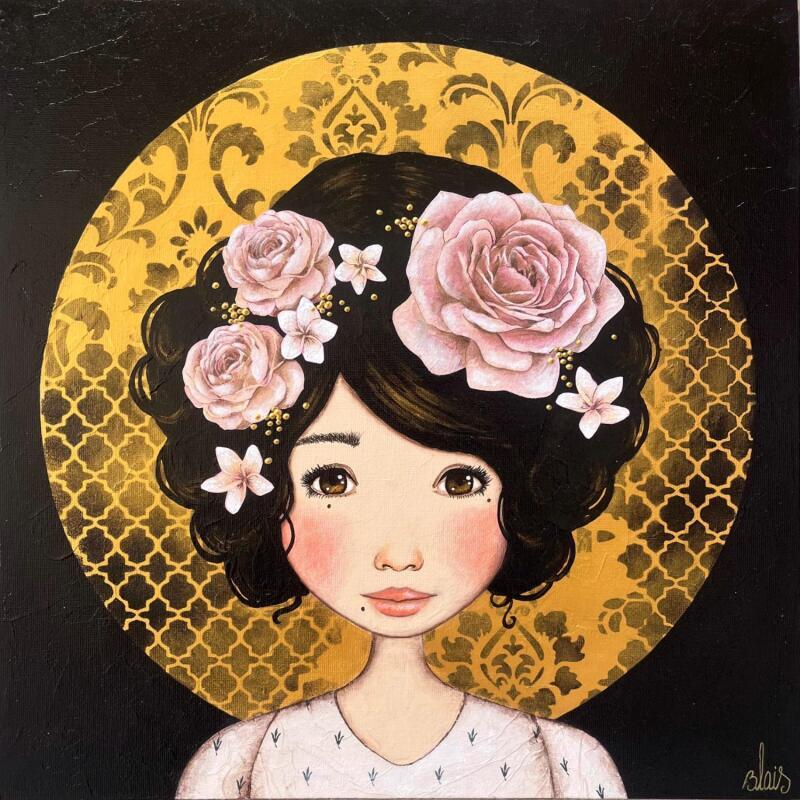 Pintura Rose por Blais Delphine | Pintura Arte naïf Acrílico Collage