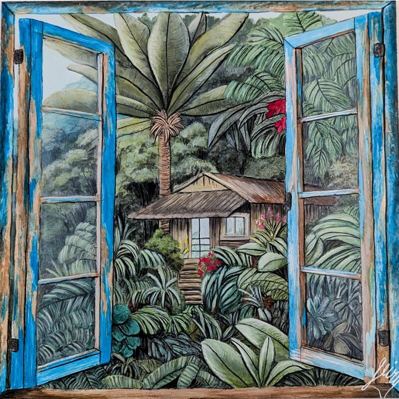 Peinture Fenêtre sur la jungle par Geiry | Tableau Matiérisme