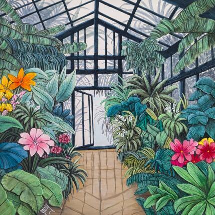 Peinture Serre en fleurs par Geiry | Tableau Matiérisme