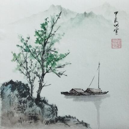 Painting Spring lake by Du Mingxuan | Painting Figurative Ink, Watercolor Landscapes