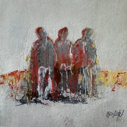 Peinture Dialogue sous la lumière dorée par Escolier Odile | Tableau Figuratif Acrylique Minimaliste, Nature, Scènes de vie
