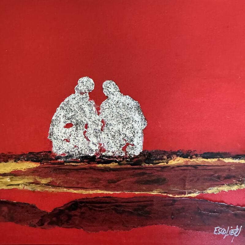 Gemälde Reflets d'un sentiment lumineux von Escolier Odile | Gemälde Figurativ Natur Alltagsszenen Minimalistisch Acryl Collage Blattgold Papier