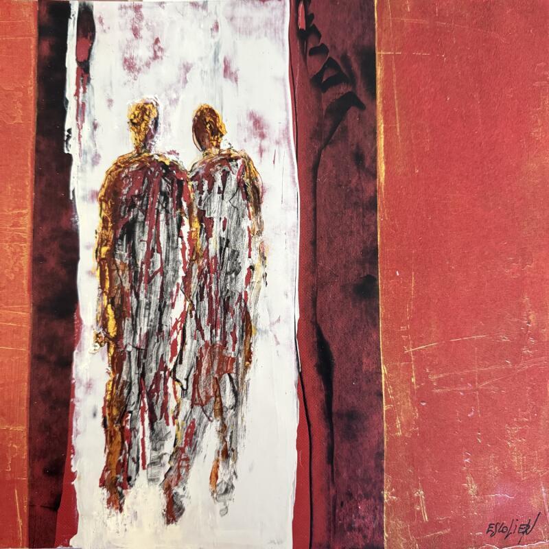 Pintura Reliés par un fil doré por Escolier Odile | Pintura Figurativo Naturaleza Life style Minimalista Acrílico Collage Hoja de oro Papel