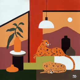 Gemälde Feline calm von Birsak Mariah | Gemälde Figurativ Acryl Pop-Ikonen, Stillleben, Tiere, Urban