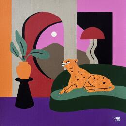 Painting Green Sofa by Birsak Mariah | Painting Figurative Acrylic Animals, Pop icons, Still-life, Urban