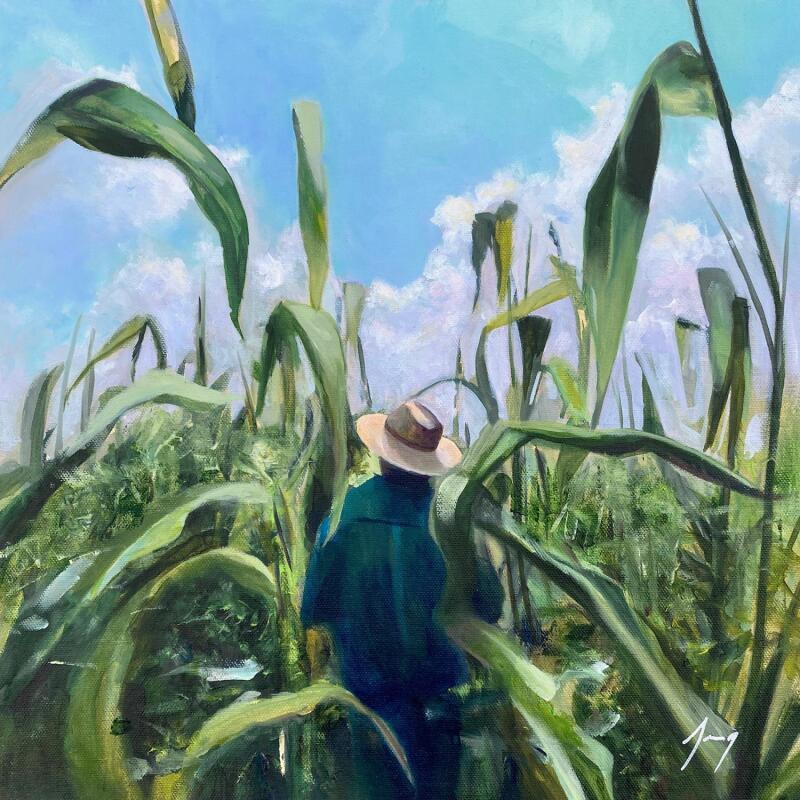 Peinture Le champ de maïs par Jung François | Tableau Figuratif Scènes de vie Huile