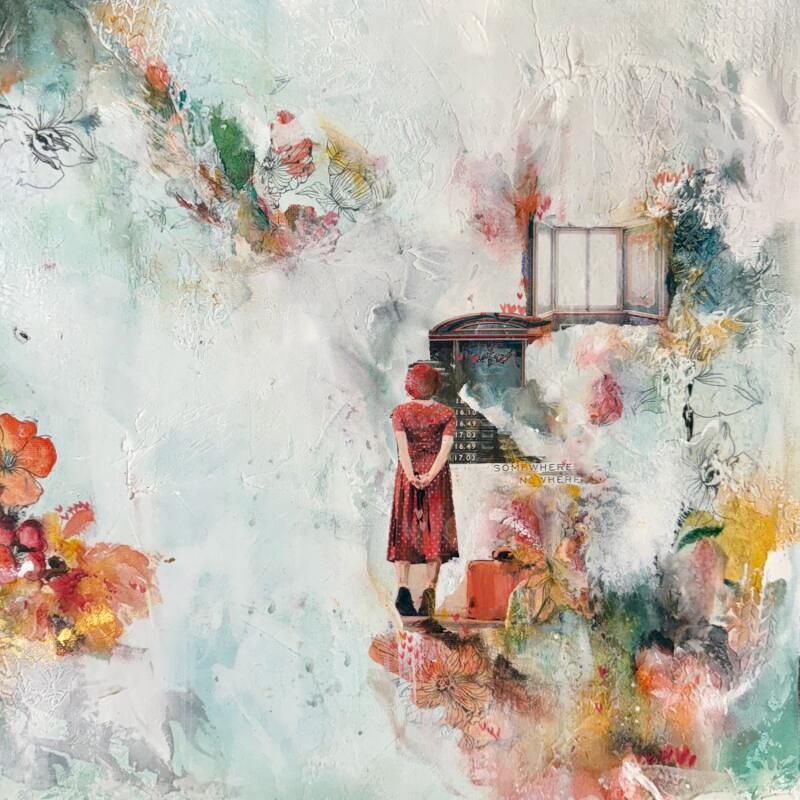 Painting Somewhere, nowhere by Bergeron Marie-Josée | Painting Surrealism Acrylic Gluing Pastel Paper