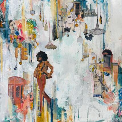 Peinture Sous les projecteurs par Bergeron Marie-Josée | Tableau Surréalisme Acrylique, Collage, Papier, Pastel, Posca