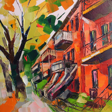 Peinture Orange Street par Lunetskaya Elena | Tableau Figuratif Huile