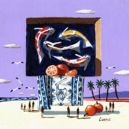 Painting Fenêtre aux carpes by Lionnet Pascal | Painting Surrealism Acrylic Animals, Life style, Marine