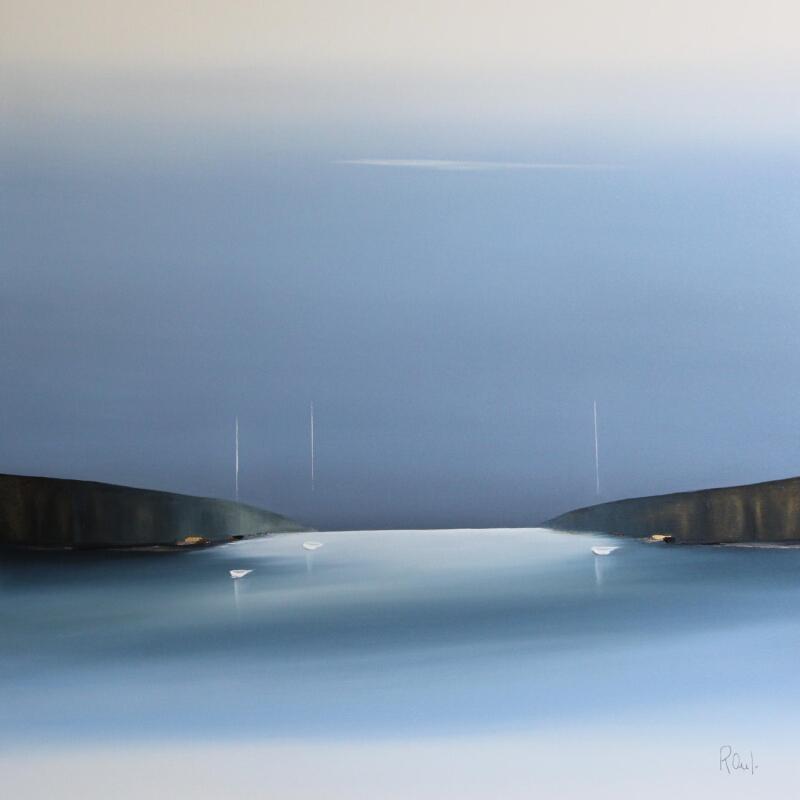 Painting Invitation à la sérénité 83 by Roussel Marie-Ange et Fanny | Painting Figurative Marine Minimalist Oil