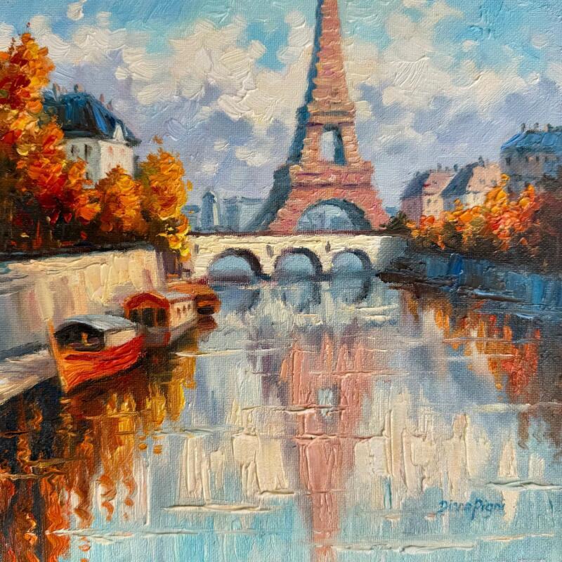 Gemälde Autumn Reflections in Paris von Pigni Diana | Gemälde Impressionismus Landschaften Urban Architektur Öl