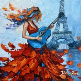 Painting Favourite Melody by Pigni Diana | Painting Figurative Oil Architecture, Music, Pop icons, Urban