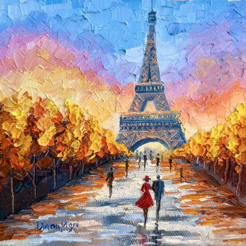 Peinture Sunset in Paris par Pigni Diana | Tableau Impressionnisme Paysages Urbain Architecture Huile