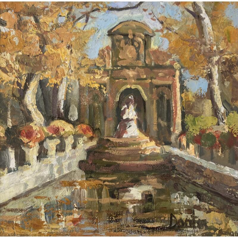 Peinture La fontaine Medici en automne par Dontu Grigore | Tableau Figuratif Urbain Huile