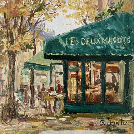Painting Les Deux Magots en automne by Dontu Grigore | Painting Figurative Oil Pop icons, Urban